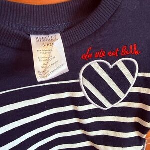 Badgley Mischka Navy and White Striped Long Sleeve Tee